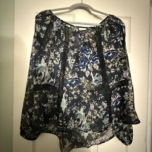 Astr Midnight Floral Blouse with Lace